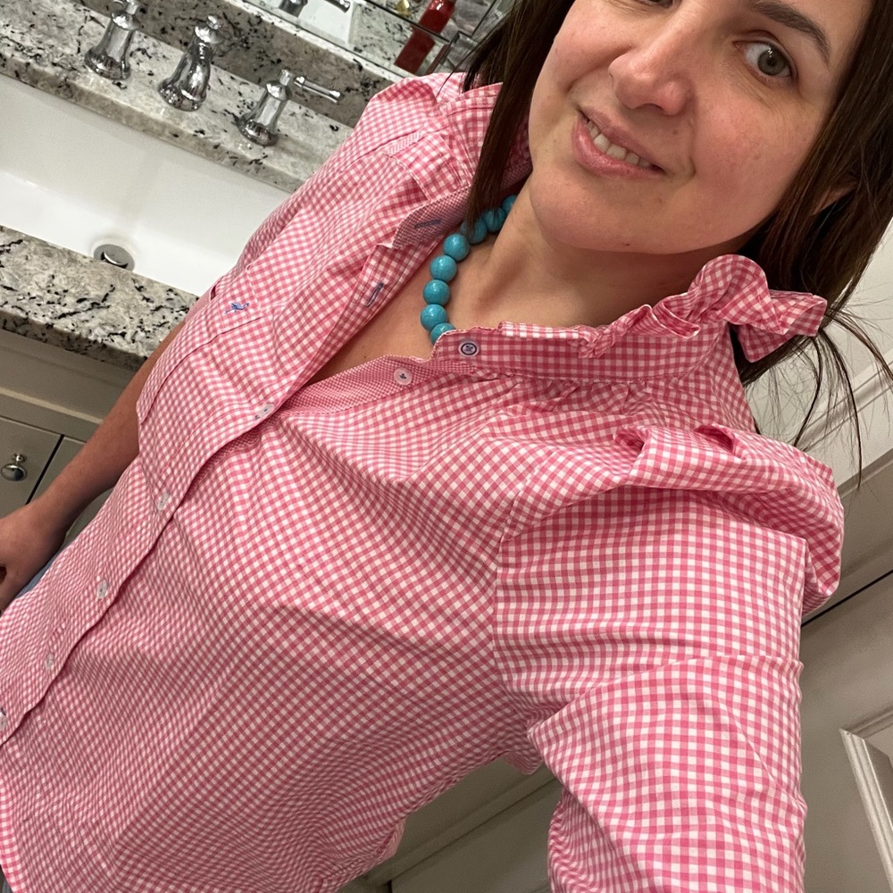 Elegant Pink Gingham Button Down poplin Shirt